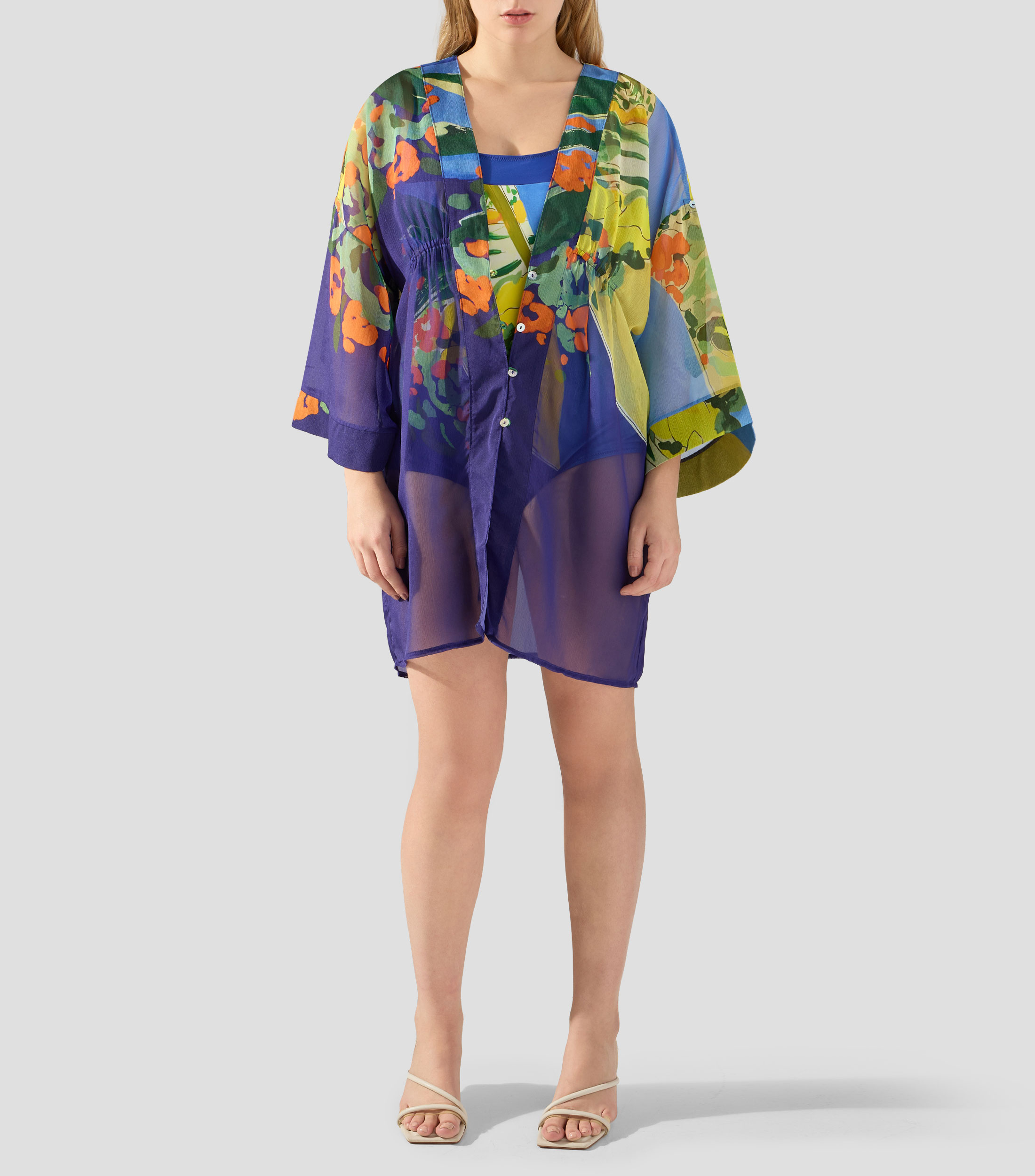 Kaftan estampado manga larga Mujer